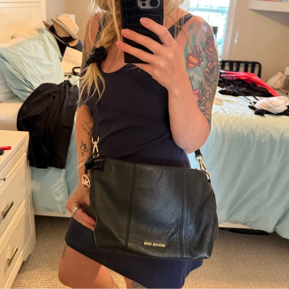 MICHAEL KORS | Brooke Convertible Shoulder Crossbody Leather Black Bag